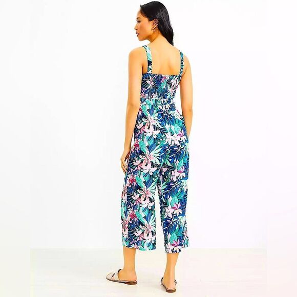 Loft Square Neck Tropical Floral Tank Cropped Wide Leg Jumpsuit Boho Cottagrcore - Picture 4 of 9
